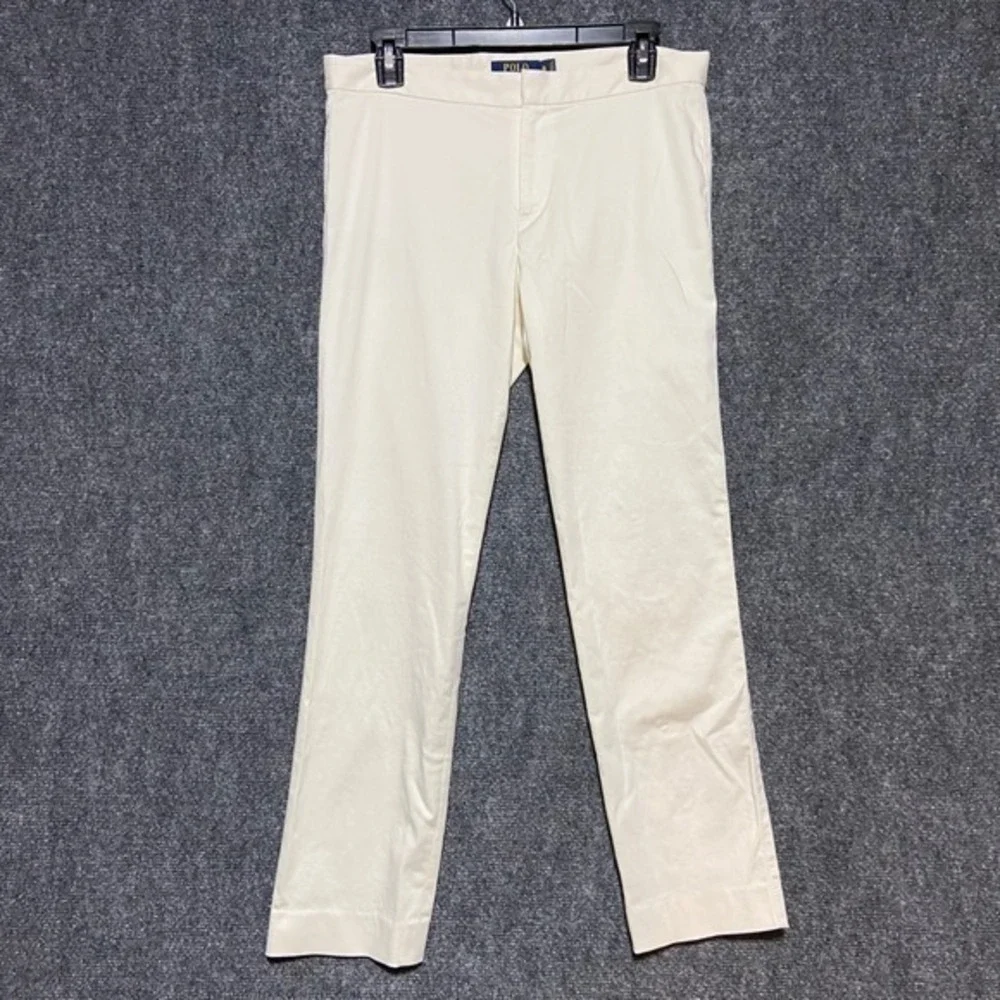 Polo Ralph‎ Lauren Womens Cream Straight Leg Stretch Trousers Size 8 Off White